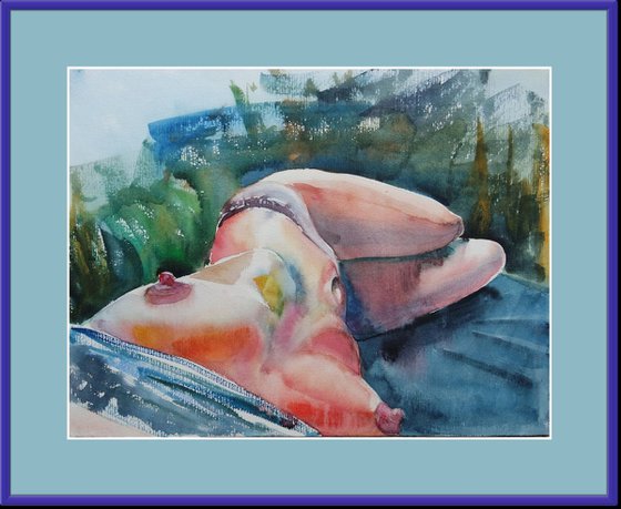 Nude in Watercolor Original Painting, Nude Female Painting, Erotic Art, Nudity Art Wall, Woman Nude Figurative Artwork, Dormitory Wall Art