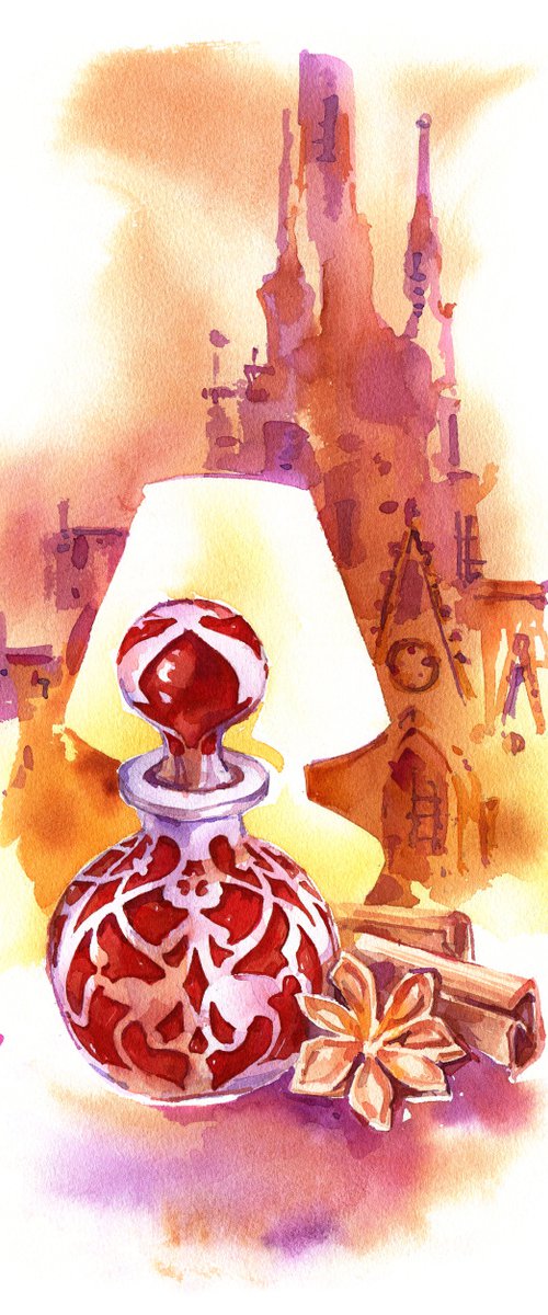 "Spicy smell of the evening" original watercolor artwork illustration by Ksenia Selianko
