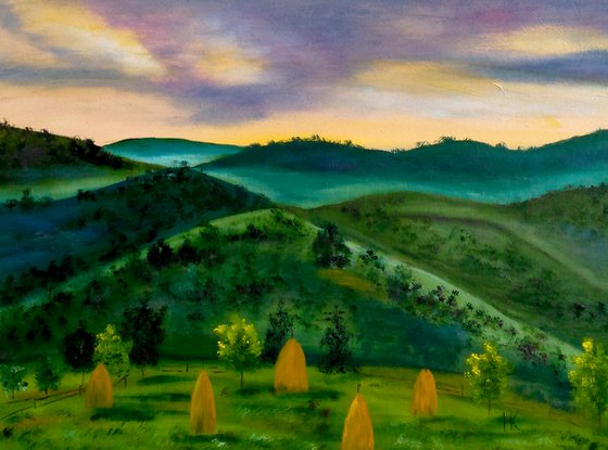 Carpathian Painting Ukraine Original Art Mountains Oil European Landscape Artwork Stacks Wall Art 16 by 12 inches by Halyna Kirichenko