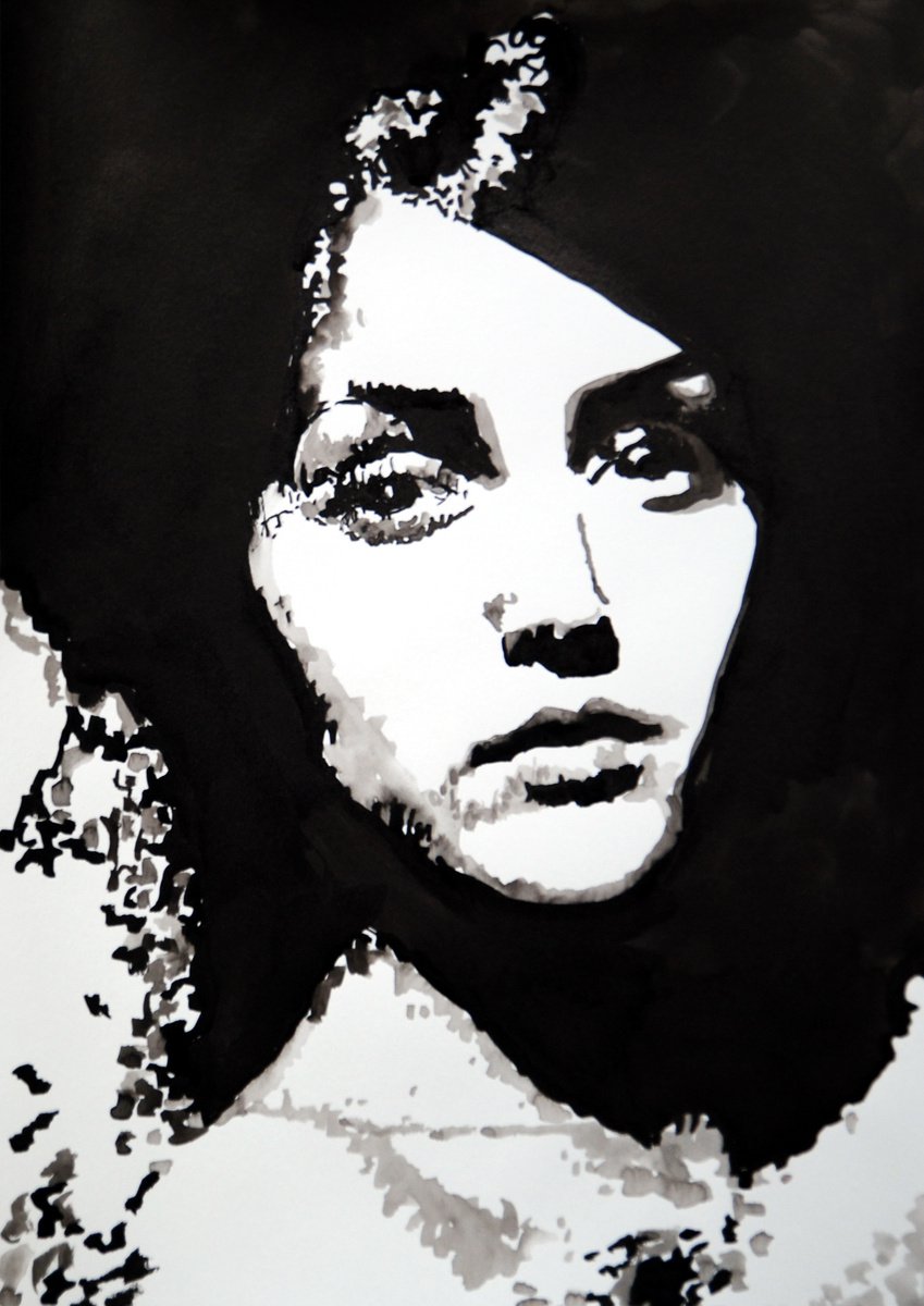 Urban And Pop Portrait Ink Drawing By Alexandra Djokic, 12 X 17, Female Portrait, Original Artwork