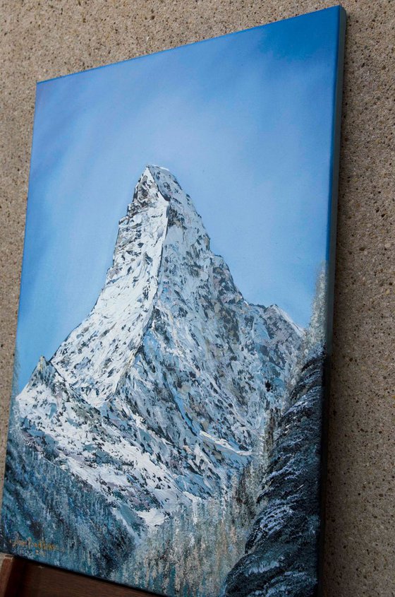 Matterhorn. Winter - original oil painting on stretched canvas