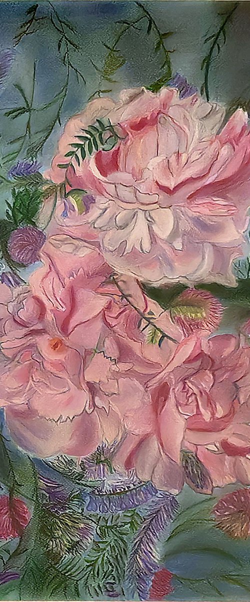 Peonies and clover by Marina Borisova