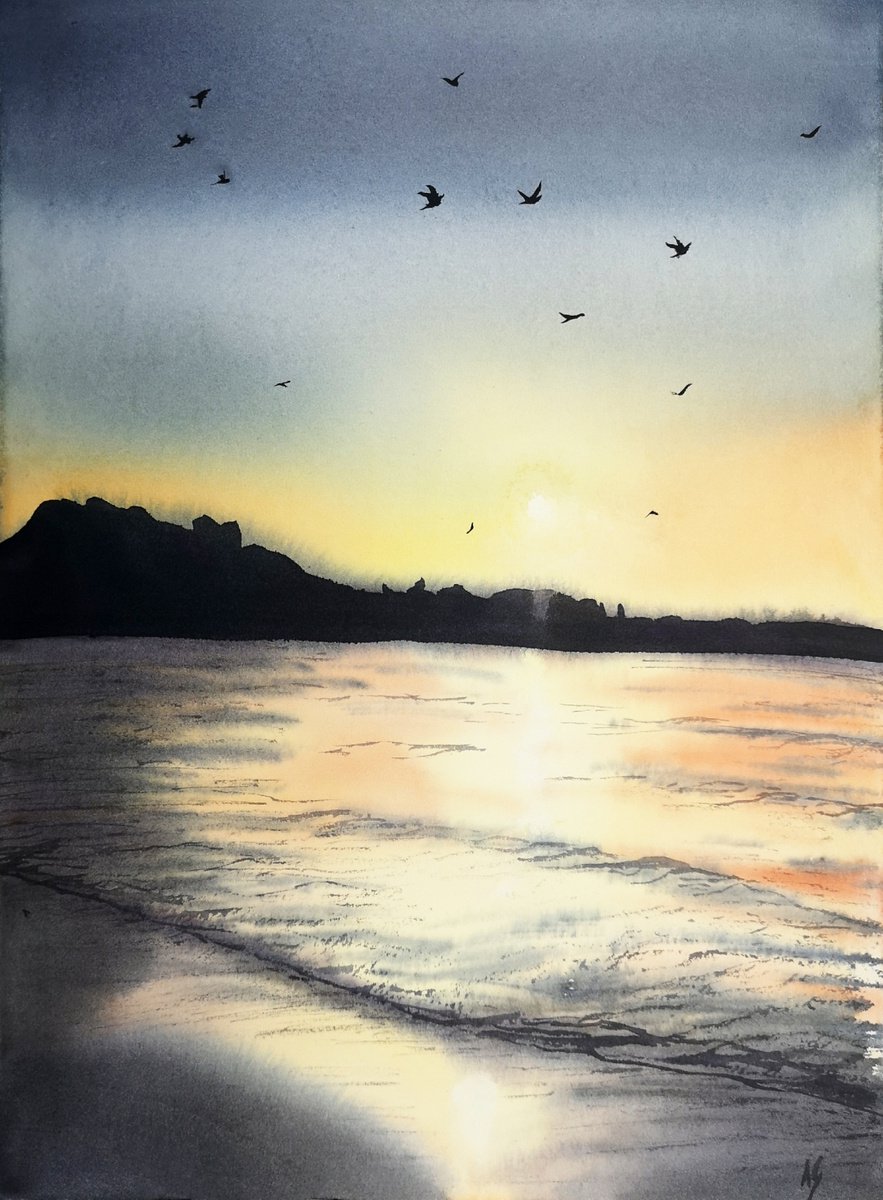 Impressionistic Landscape Watercolour By Aneta Gajos, 12 X 16, Black Sea, Original Artwork