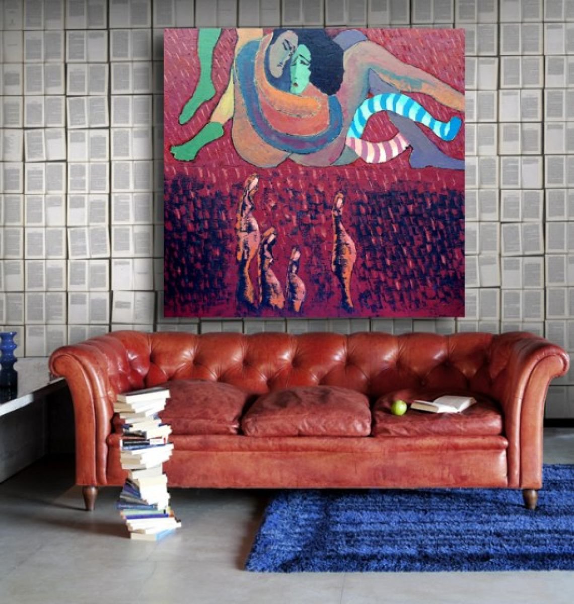 Surrealistic Portrait Oil Painting By Zhana Viel, 39 X 39", The Fear Of Life, Original Artwork