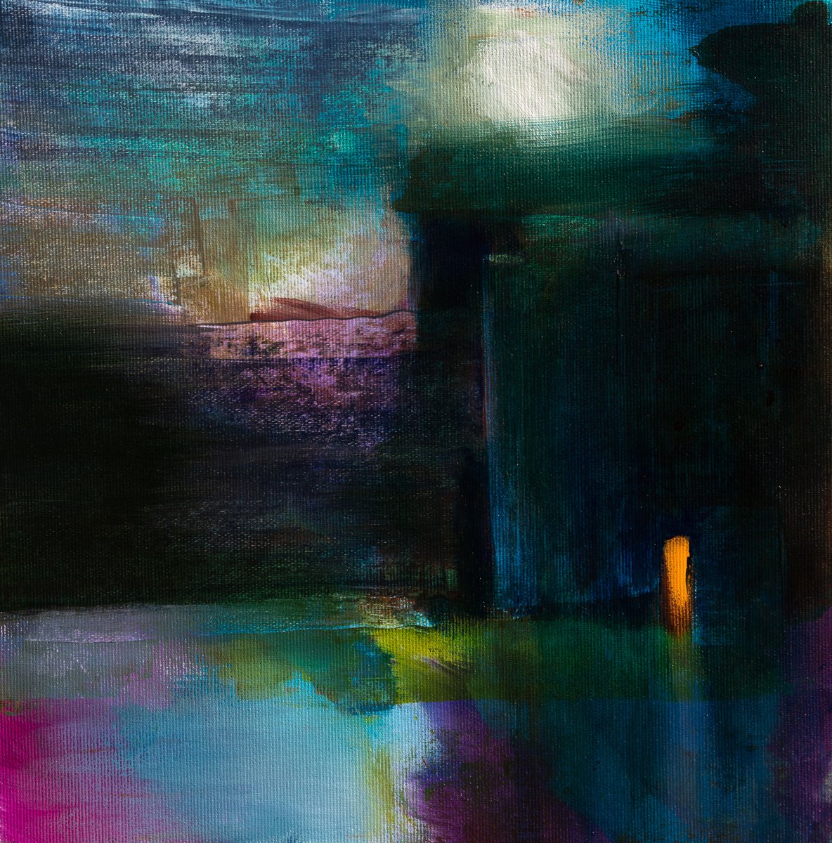 Night scene - nocturnal landscape Harbour ORIGINAL PAINTING ONE OF A KIND ARTWORK NO PRINTS Abstract decor design Home interior oil painting