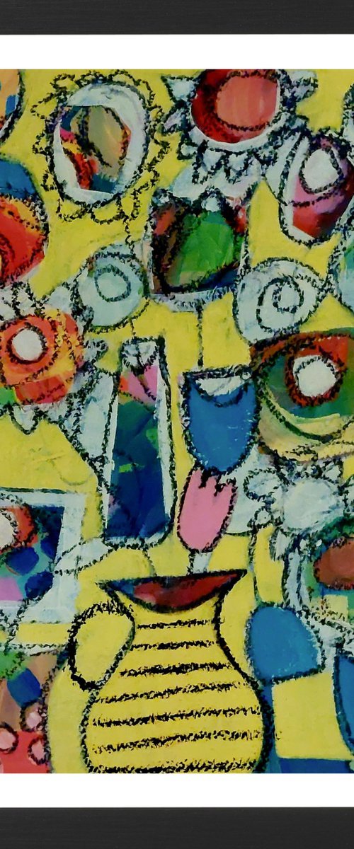 Abstract Floral on Yellow by Jan Rippingham