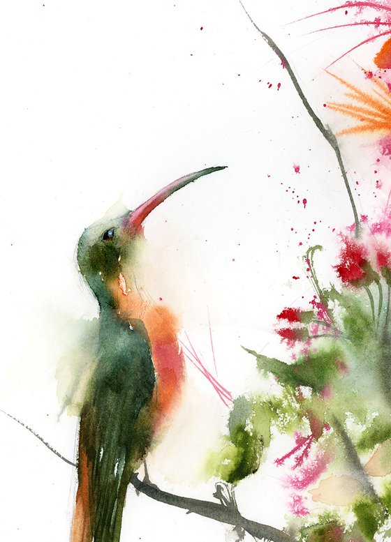 Green Hummingbird with flower