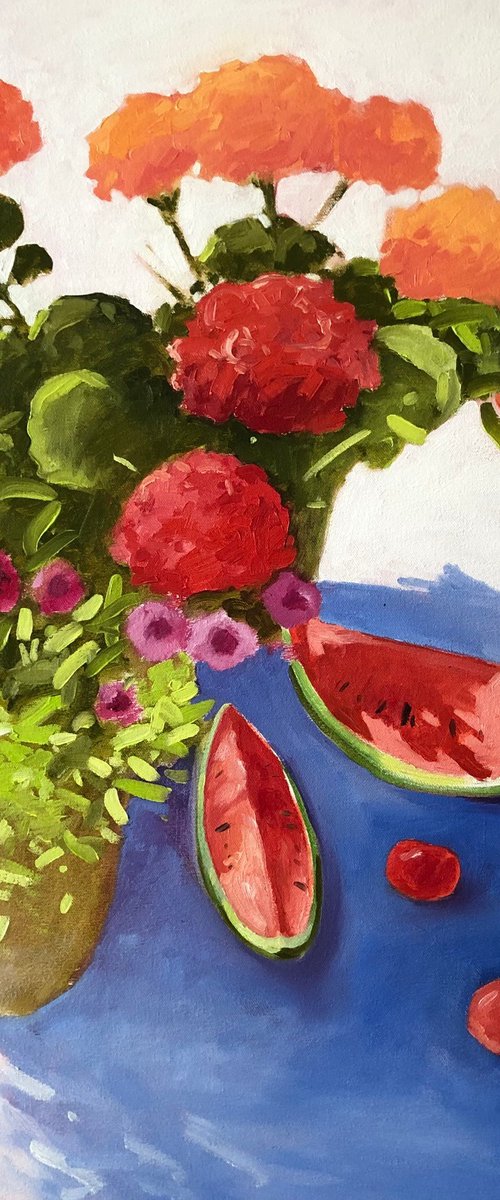 Flowers with watermelon by Volodymyr Smoliak