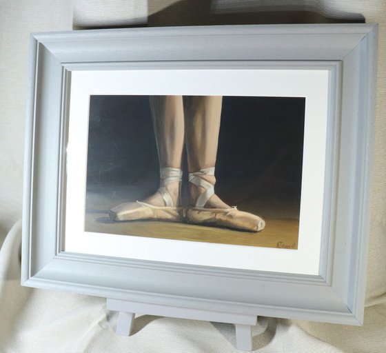 Ballet Positions, Figurative Oil Painting, Ballerina Feet, Dance, Framed and Ready to Hang