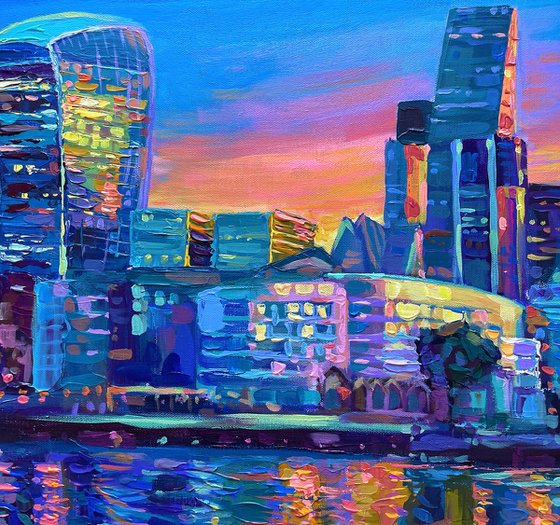 London City Skyline at Sunset
