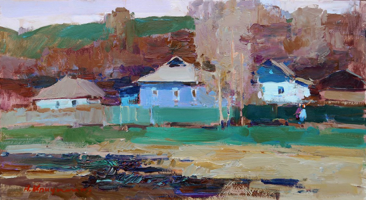 Impressionistic Landscape Oil Painting By Aleksandr Kryushyn, 20 X 12, The Outskirts Of The Village, Original Artwork
