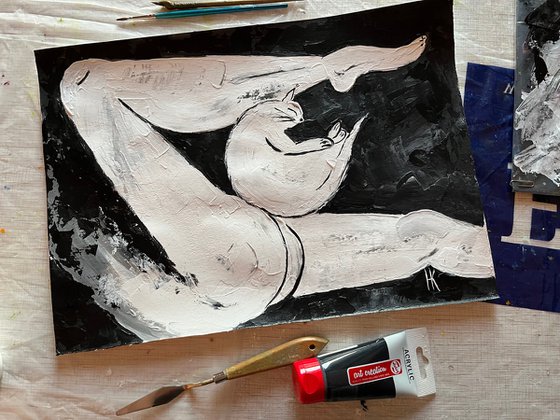 Woman Nude Cat Art
