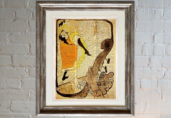 Jane Avril - Collage Art Print on Large Real English Dictionary Vintage Book Page