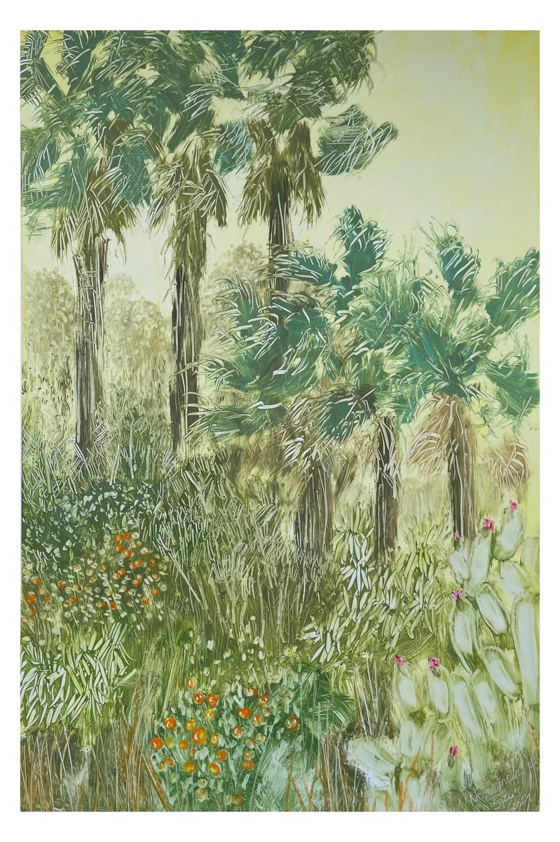 Naive Landscape Oil Painting By Maija Nochevnaya, 14 X 20", Warm Wind, Original Artwork