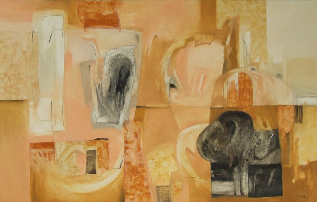 Abstract Oil Painting By Csaba Csendes, 37 X 24, Praise For The Copper Engraver, Original Artwork