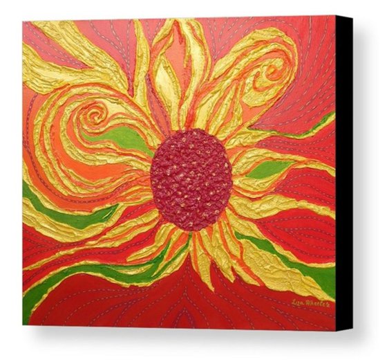 Golden Days of Summer - Original, unique, modern abstract floral impasto painting with texture