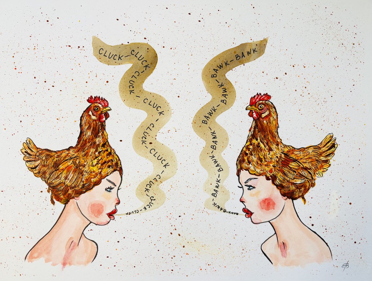 Portrait Drawing By Lena Smirnova, 15 X 11", Small Talk, Original Artwork