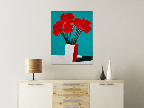 Red Flowers on Turquoise