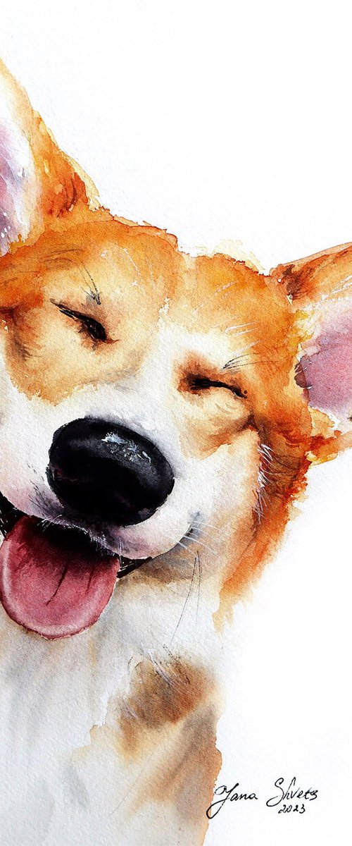 Corgi Portrait - Pet Painting in Watercolor by Yana Shvets