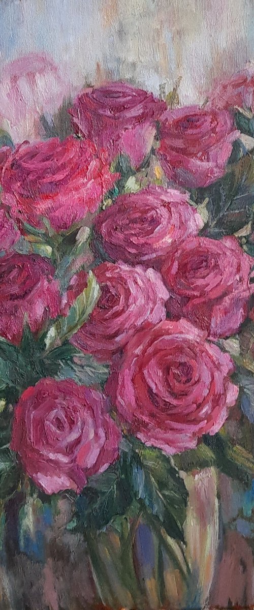 Bouquet of roses- Original oil painting (2020) by Svetlana Norel