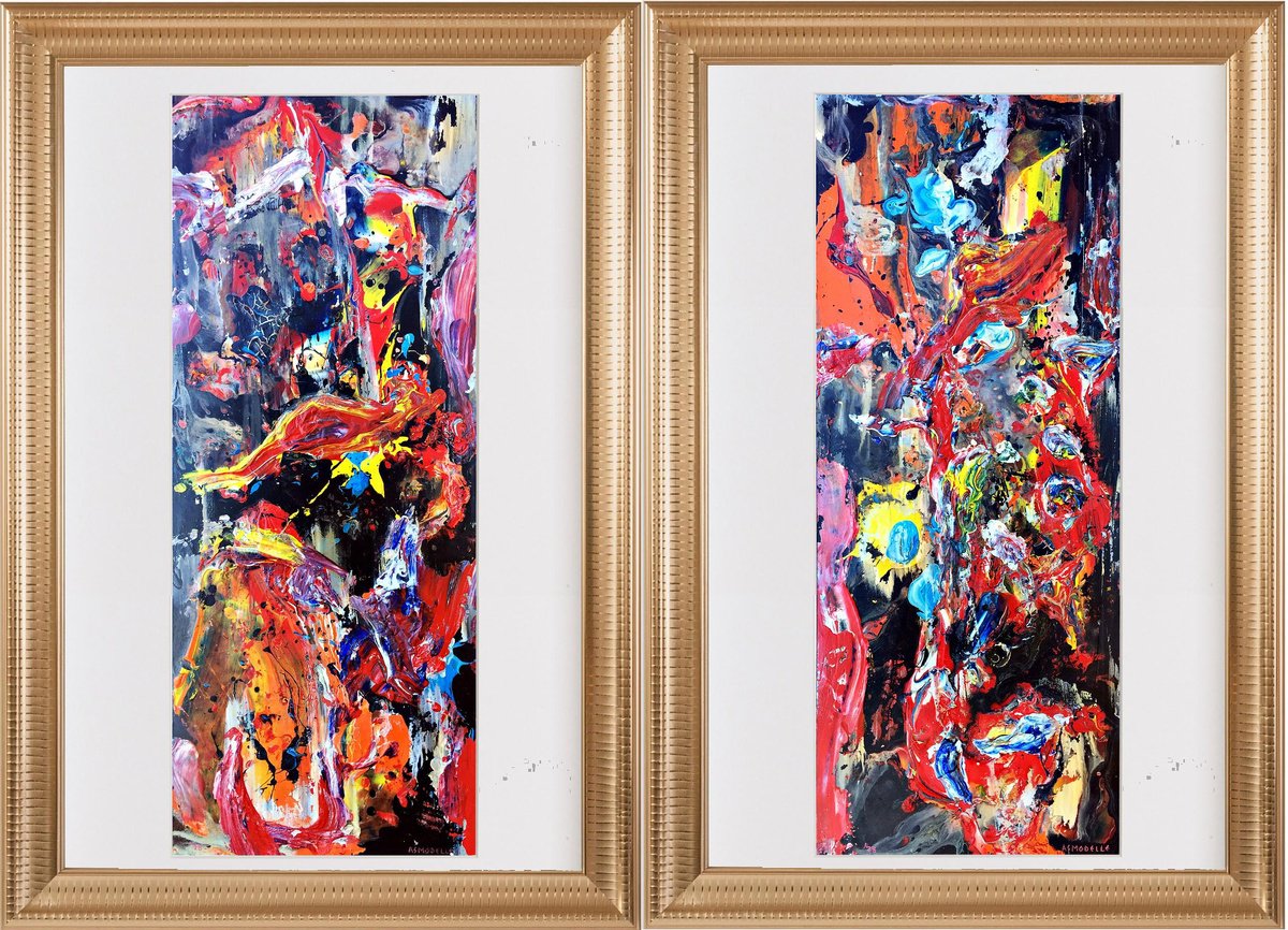 Organic Abstract Acrylic Painting By Estelle Asmodelle, 37 X 33, Gender Transmorphing (Diptych), Original Artwork
