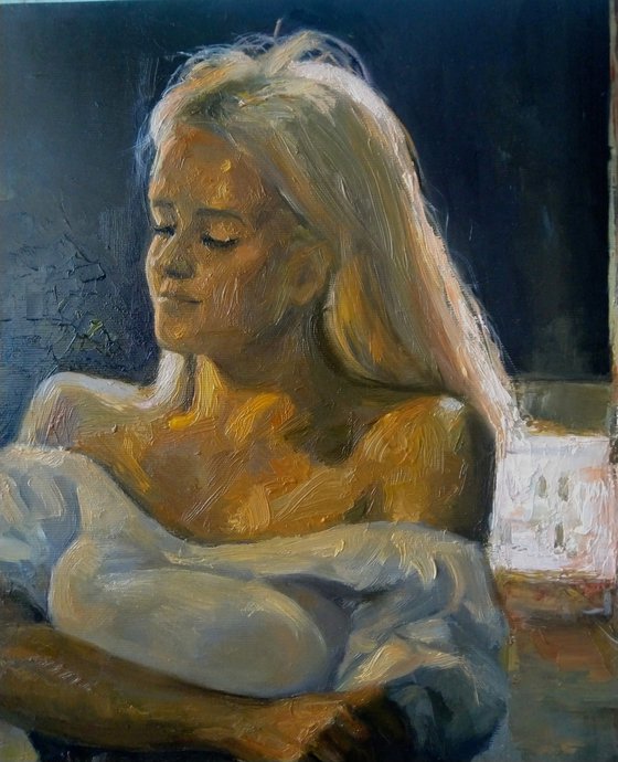 The peaceful evening 50x50cm ,oil/canvas, impressionistic portrait