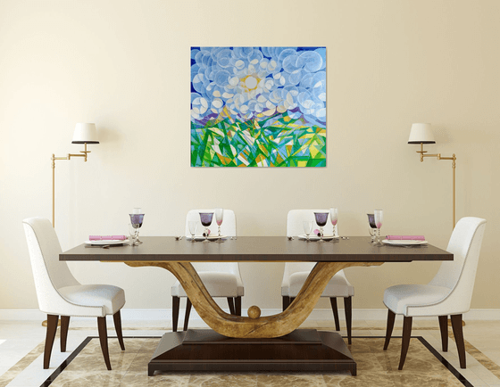 Morning (80x90cm, cubism, oil painting, ready to hang)