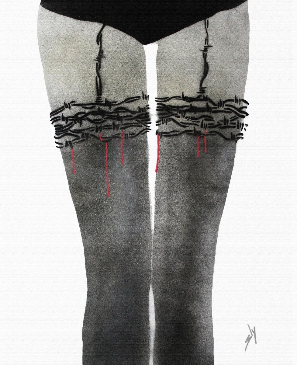 Urban And Pop Painting , Barbed Wire Stockings (Bc). By Juan Sly, 23 X 30, Artwork For Sale On Artfinder