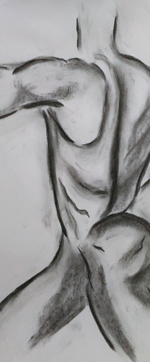 Man Nude Charcoal Art by Halyna Kirichenko