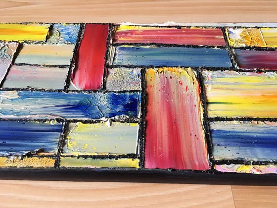 "Candy Crush" - Original PMS Abstract Oil Painting On Reclaimed Wood - 26" x 7.5"