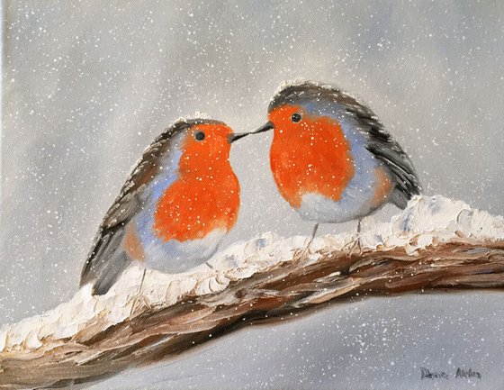 Two Robins - Keeping Warm in Winter