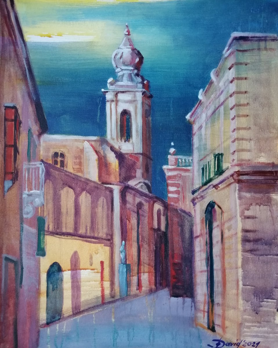 Urban And Pop Cityscapes Acrylic Painting By Olga David, 16 X 20", Mdina - The Silent City, Urban Landscape, Island Malta, Artfinder
