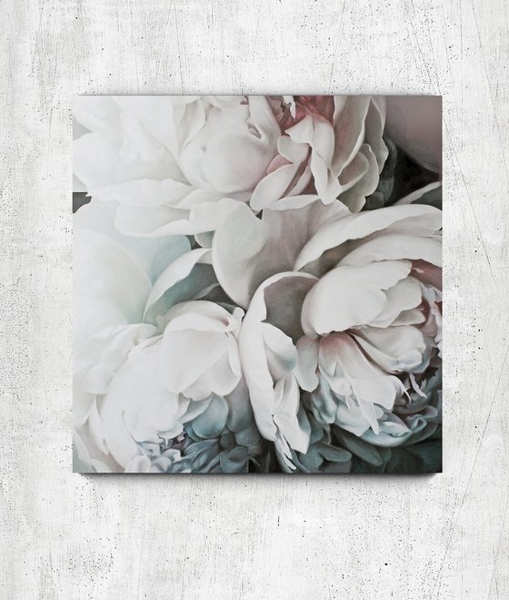 "Tender peonies"  White flower oil canvas art