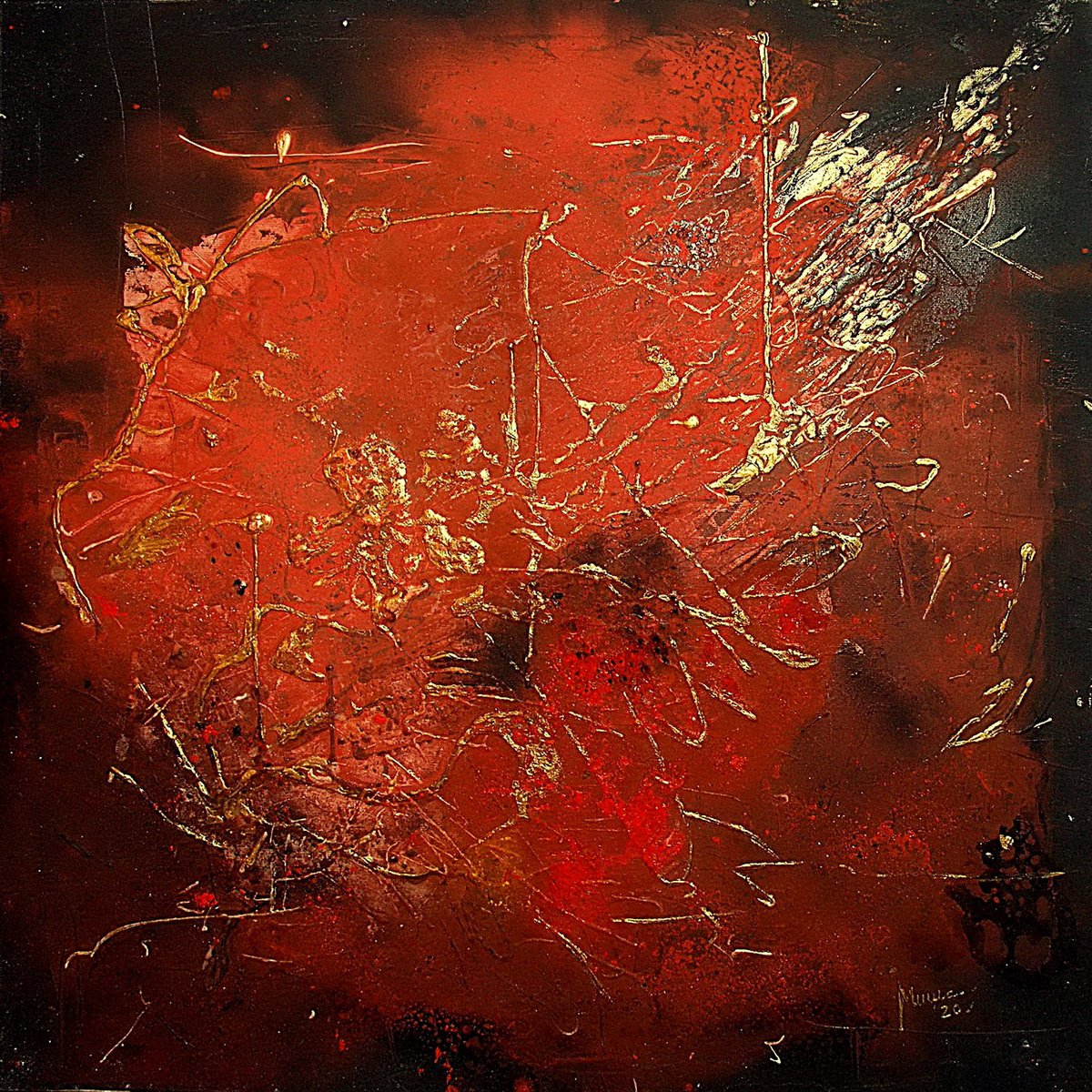 Abstract Acrylic Painting By Milis Pyrography, 20 X 20", The Beginning, Original Artwork