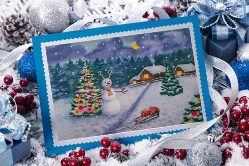 Holidays are Coming - Christmas and New Year watercolor greeting card by Julia Gogol