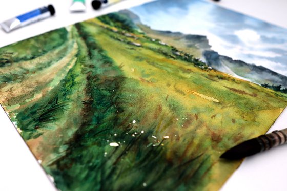 Green Valley, Mont Blanc - Original Watercolor Painting