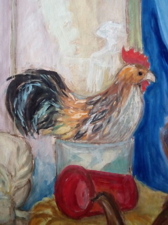 still life with rooster