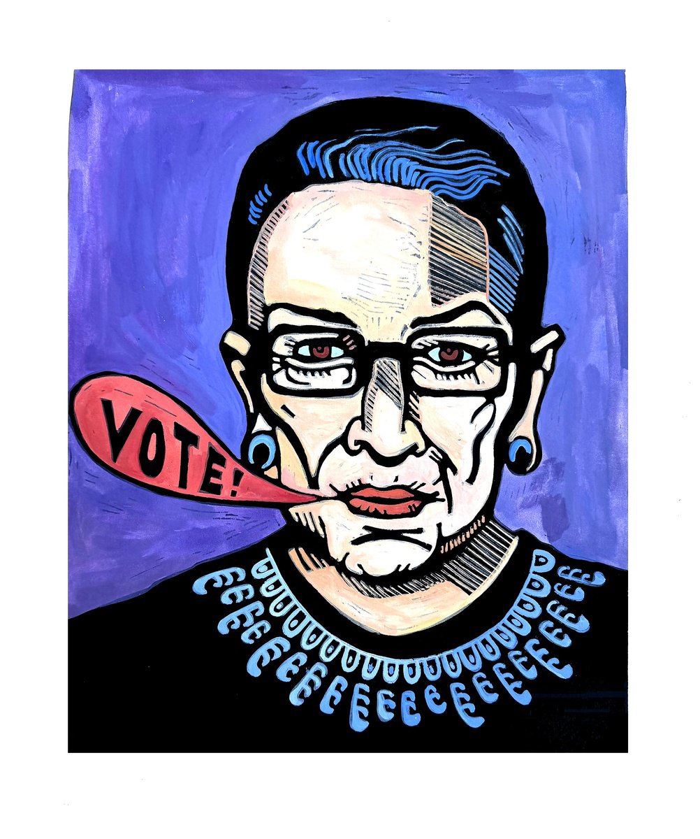 Illustrative Portrait Linocut By Laurel Macdonald, 16 X 20", Rbg, Original Artwork