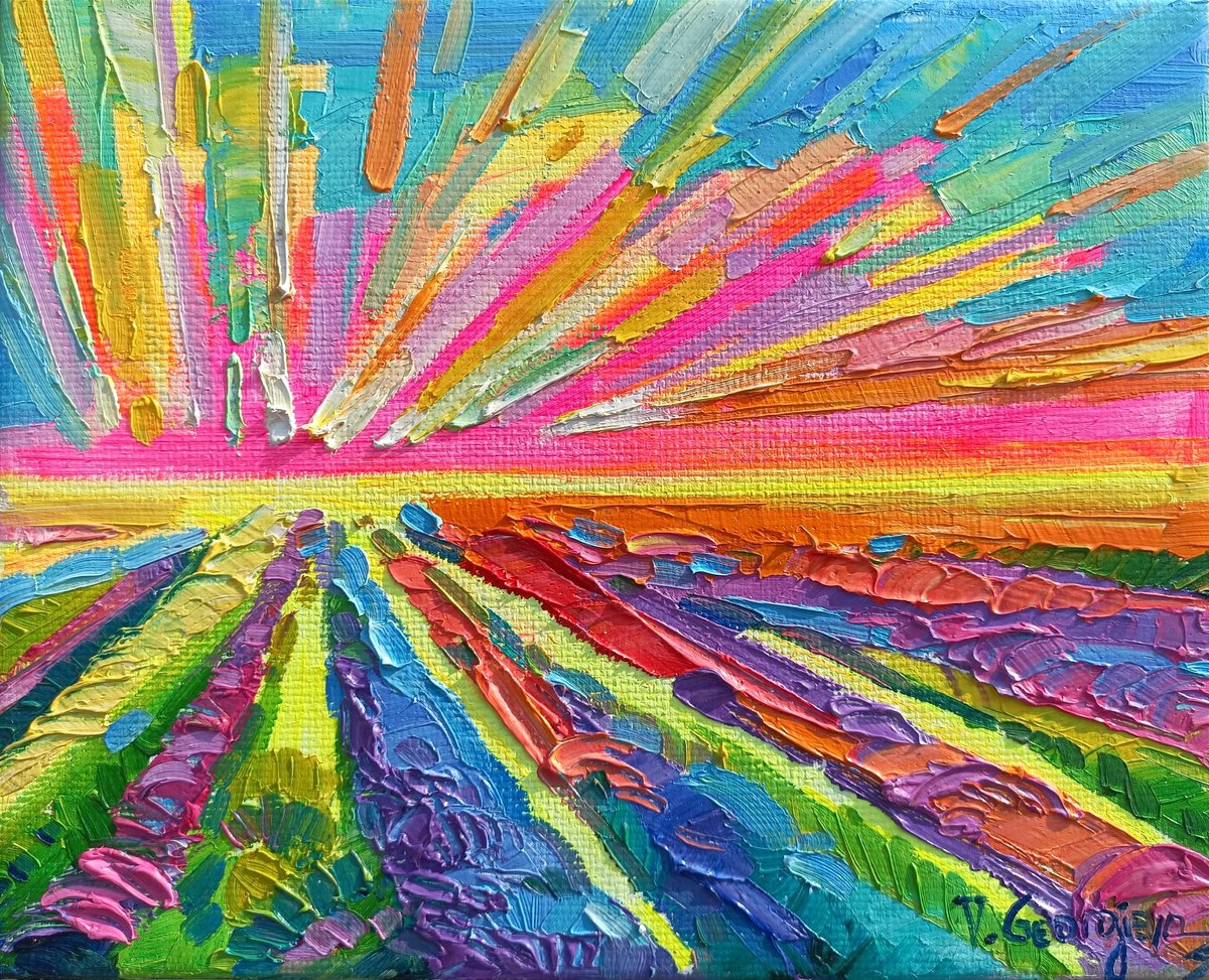 Expressive Landscape Oil Painting By Vanya Georgieva, 12 X 9", Joyful Fields 3, Original Artwork