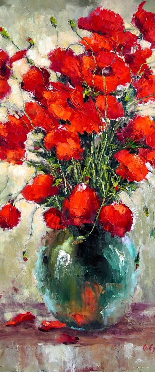 Poppies in the Turquoise Vase by Olga Egorov