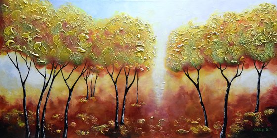 Landscape Painting, Autumn, Fall Tree Painting, Textured Forest Painting