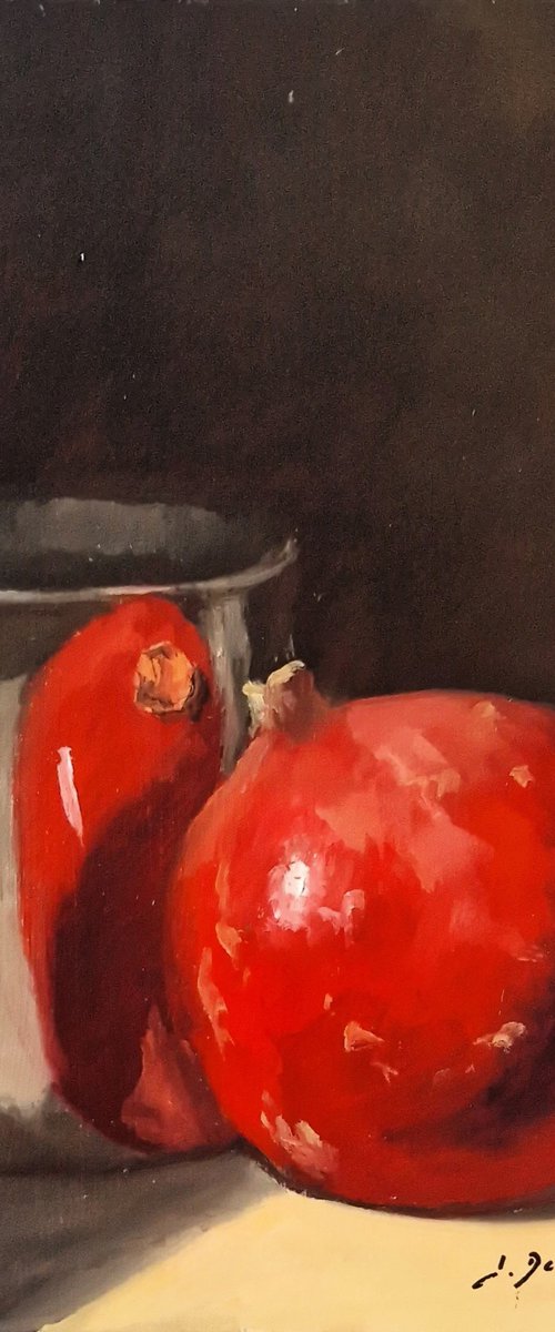 Pomegranate and silver vase by José DAOUDAL