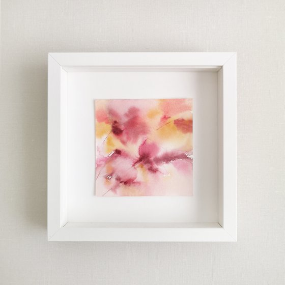 Pink flowers. Small watercolor floral painting set of 2