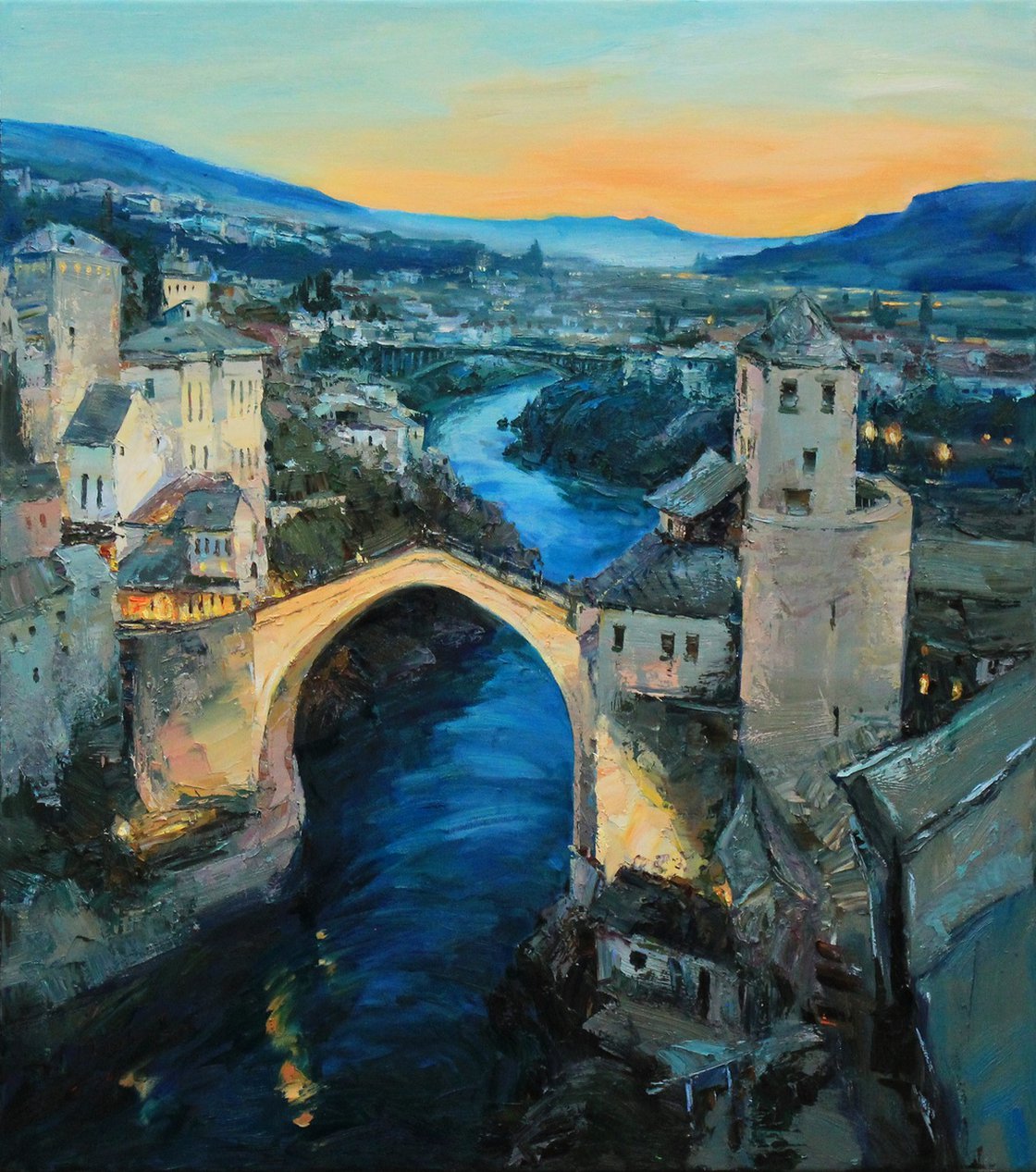 インドの絵画　295×535 Old Bridge Mostar Oil painting: Alisa Onipchenko