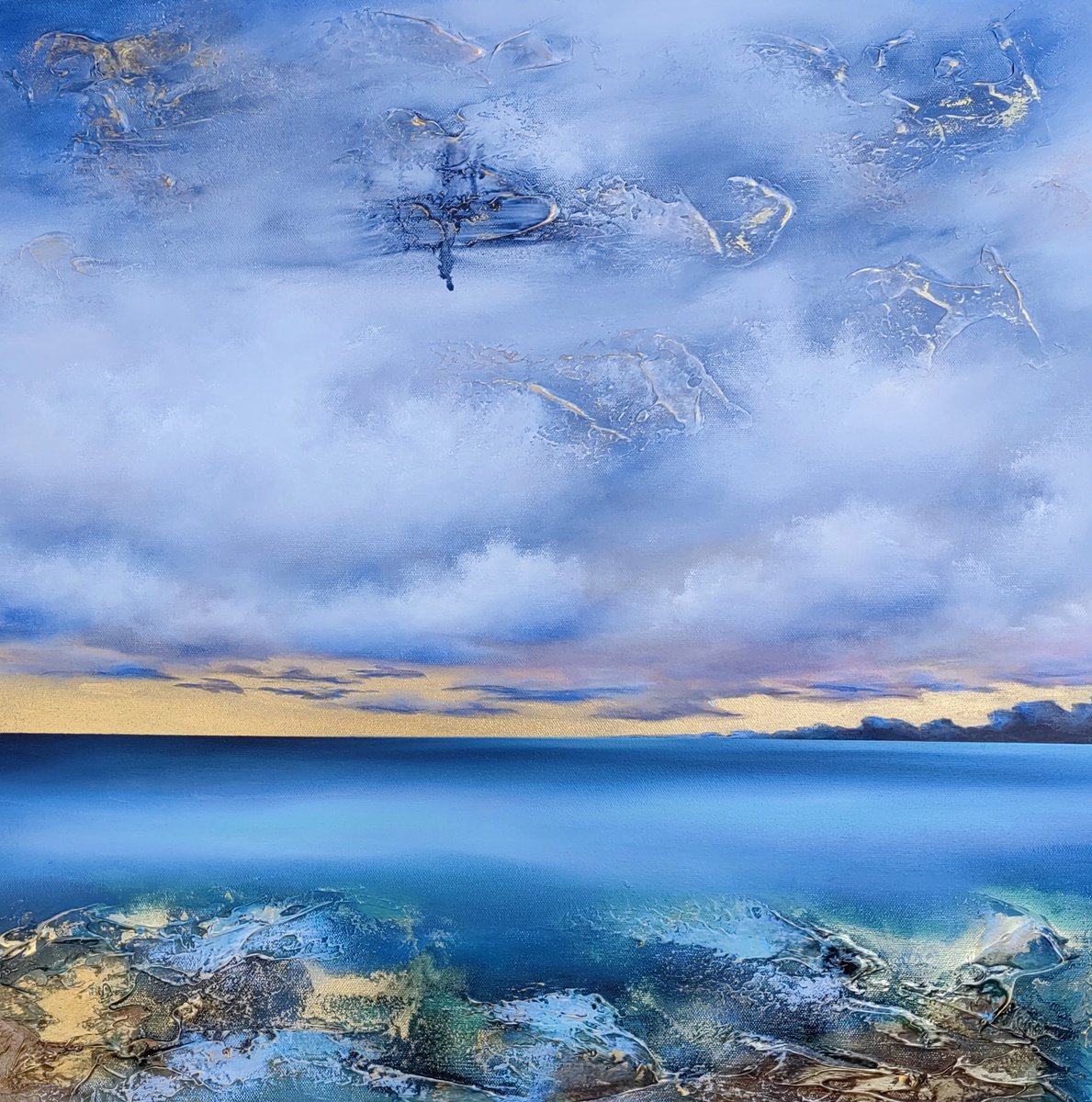 Abstract Landscape Oil Painting By Vera Hoi, 24 X 24", "On The Other Side", Original Artwork