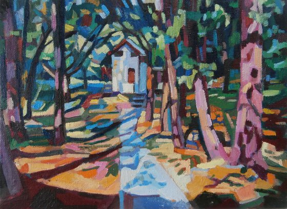 Summer light on the forest path / 24 x 18 x 0.3 cm