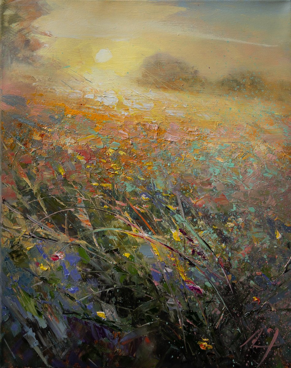 Impressionistic Landscape Oil Painting By Aleksandr Jerochin, 16 X 20, The Strokes Of Morning Light, Original Artwork