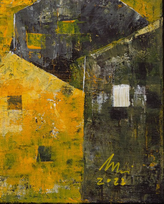 Yellow Town Nocturne - Abstract painting