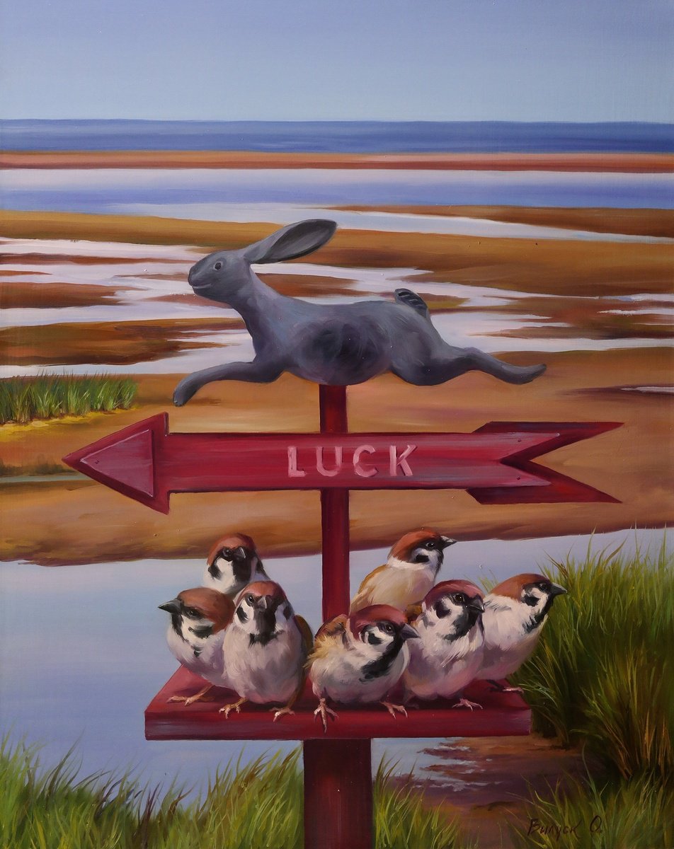 Illustrative Animal Oil Painting By Lena Vylusk, 16 X 20", "Leap For Happiness", Original Artwork