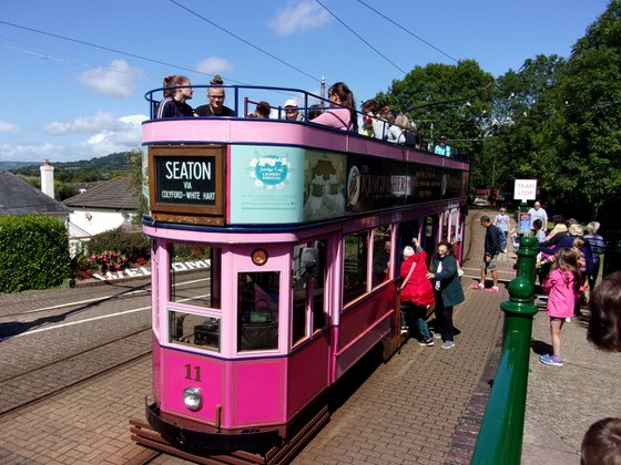 Pink tram at Seaton, Devon
